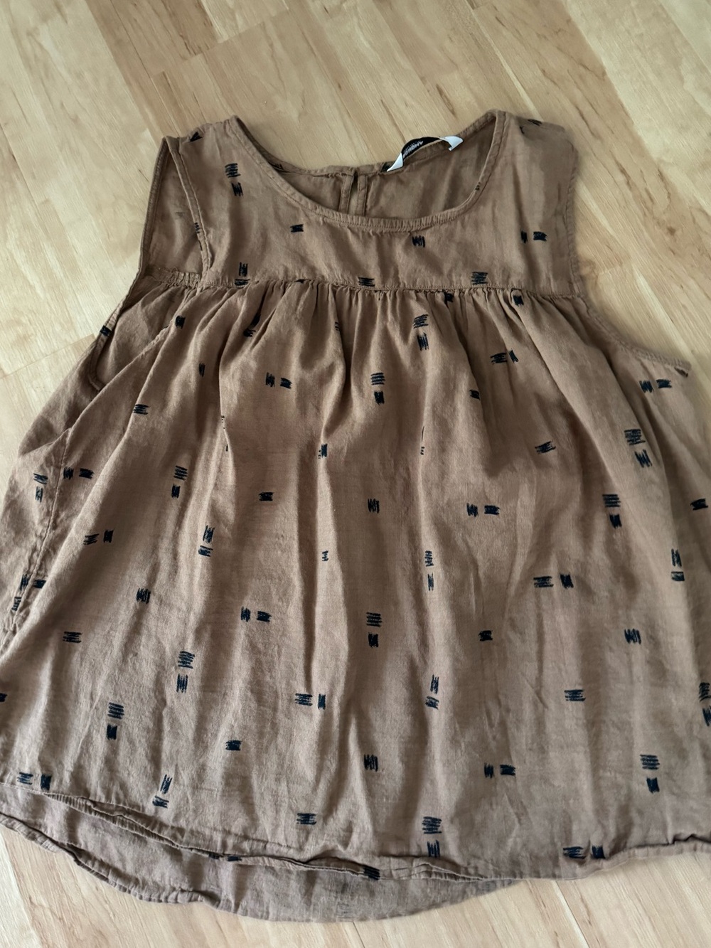 Brown Sleeveless Empire Line Cotton Top with Black Detail Size XL